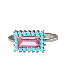 Via Yüzük - Pembe kuvars ve akuamarin 14 ayar beyaz altın yüzük #gd72fw