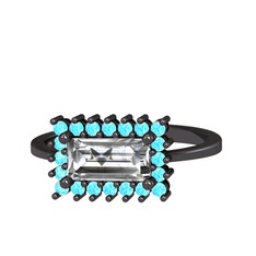 Via Yüzük - Swarovski ve akuamarin 925 ayar siyah rodyum kaplama gümüş yüzük #gqfabx