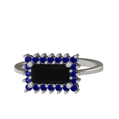 Via Yüzük - Siyah zirkon ve lab safir 14 ayar beyaz altın yüzük #h9tgd9