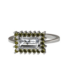 Via Yüzük - Swarovski ve peridot 8 ayar beyaz altın yüzük #he8or1