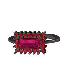 Rodolit garnet ve garnet 925 ayar siyah rodyum kaplama gümüş yüzük