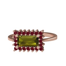 Peridot ve kök yakut 18 ayar rose altın yüzük