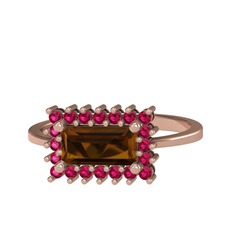 Dumanlı kuvars ve rodolit garnet 14 ayar rose altın yüzük