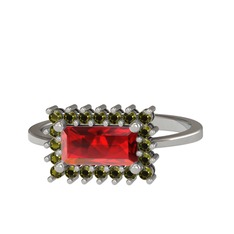 Garnet ve peridot 8 ayar beyaz altın yüzük