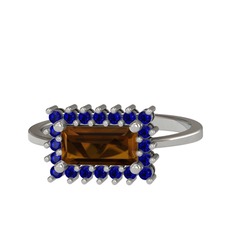 Via Yüzük - Dumanlı kuvars ve lab safir 14 ayar beyaz altın yüzük #jvrja