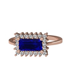 Via Yüzük - Lab safir ve swarovski 925 ayar rose altın kaplama gümüş yüzük #k91e7e