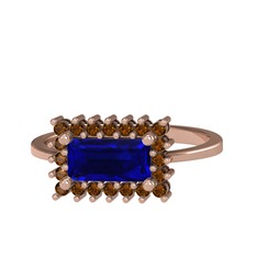 Lab safir ve dumanlı kuvars 18 ayar rose altın yüzük