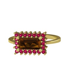 Dumanlı kuvars ve rodolit garnet 925 ayar altın kaplama gümüş yüzük