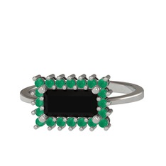 Via Yüzük - Siyah zirkon ve kök zümrüt 18 ayar beyaz altın yüzük #l5si7c