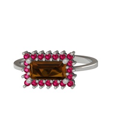 Via Yüzük - Dumanlı kuvars ve rodolit garnet 8 ayar beyaz altın yüzük #lb2qkw