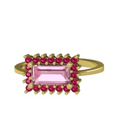 Via Yüzük - Pembe kuvars ve rodolit garnet 14 ayar altın yüzük #mdgsqp