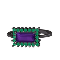 Via Yüzük - Ametist ve kök zümrüt 925 ayar siyah rodyum kaplama gümüş yüzük #nivpt1