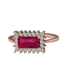 Rodolit garnet ve beyaz zirkon 925 ayar rose altın kaplama gümüş yüzük