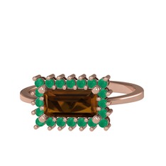 Via Yüzük - Dumanlı kuvars ve kök zümrüt 925 ayar rose altın kaplama gümüş yüzük #on9jo0