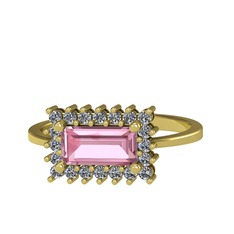 Via Yüzük - Pembe kuvars ve pırlanta 18 ayar altın yüzük (0.4 karat) #p8xond