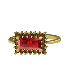 Garnet ve dumanlı kuvars 18 ayar altın yüzük