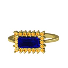 Lab safir ve sitrin 925 ayar altın kaplama gümüş yüzük