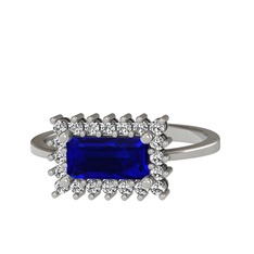 Lab safir ve swarovski 18 ayar beyaz altın yüzük