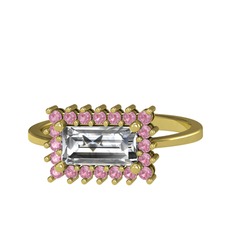 Swarovski ve pembe kuvars 14 ayar altın yüzük