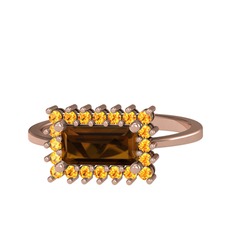 Via Yüzük - Dumanlı kuvars ve sitrin 925 ayar rose altın kaplama gümüş yüzük #ts2p97