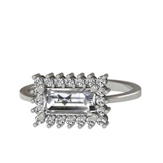 Swarovski ve beyaz zirkon 8 ayar beyaz altın yüzük