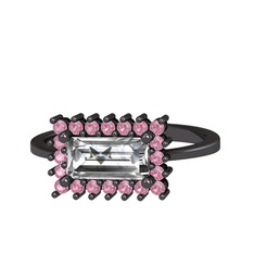 Via Yüzük - Swarovski ve pembe kuvars 925 ayar siyah rodyum kaplama gümüş yüzük #ukdswg