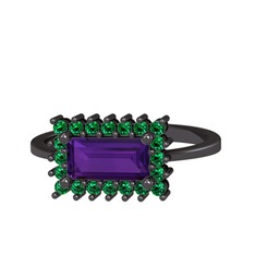 Via Yüzük - Ametist ve yeşil kuvars 925 ayar siyah rodyum kaplama gümüş yüzük #vbc0wn