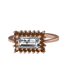 Swarovski ve dumanlı kuvars 14 ayar rose altın yüzük