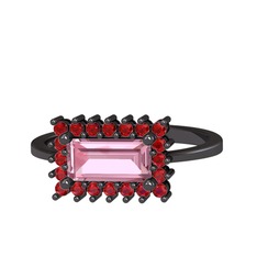 Via Yüzük - Pembe kuvars ve garnet 925 ayar siyah rodyum kaplama gümüş yüzük #wiproq