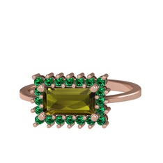 Peridot ve yeşil kuvars 18 ayar rose altın yüzük