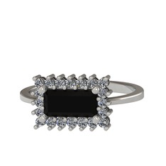 Via Yüzük - Siyah zirkon ve pırlanta 18 ayar beyaz altın yüzük (0.4 karat) #xmajdv