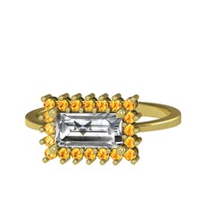 Beyaz zirkon ve sitrin 18 ayar altın yüzük