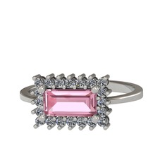 Via Yüzük - Pembe kuvars ve pırlanta 14 ayar beyaz altın yüzük (0.4 karat) #z8yad4