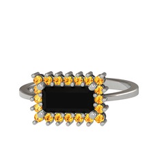 Siyah zirkon ve sitrin 18 ayar beyaz altın yüzük