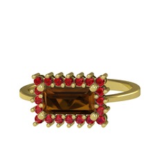 Via Yüzük - Dumanlı kuvars ve garnet 14 ayar altın yüzük #zl1sjy