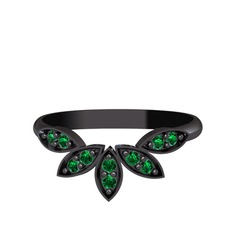 Minimal Taç Yüzük - Yeşil kuvars 925 ayar siyah rodyum kaplama gümüş yüzük #qk95xn