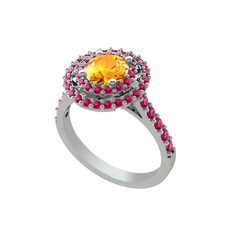Sitrin ve rodolit garnet 14 ayar beyaz altın yüzük