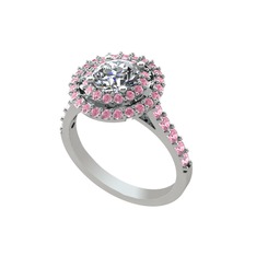 Lyra Yüzük - Pırlanta ve pembe kuvars 8 ayar beyaz altın yüzük (0.92 karat) #1093gnb