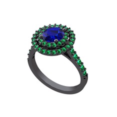 Lyra Yüzük - Lab safir ve yeşil kuvars 925 ayar siyah rodyum kaplama gümüş yüzük #12lh8t