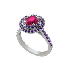 Lyra Yüzük - Rodolit garnet ve ametist 14 ayar beyaz altın yüzük #12qckaj