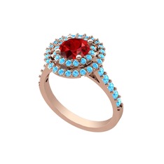 Garnet ve akuamarin 18 ayar rose altın yüzük