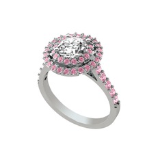 Lyra Yüzük - Swarovski ve pembe kuvars 8 ayar beyaz altın yüzük #13p74vf