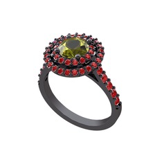 Lyra Yüzük - Peridot ve garnet 925 ayar siyah rodyum kaplama gümüş yüzük #146fo7k