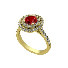 Garnet ve beyaz zirkon 8 ayar altın yüzük