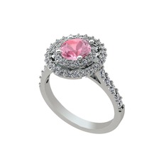 Pembe kuvars ve swarovski 14 ayar beyaz altın yüzük