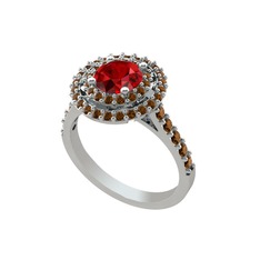 Garnet ve dumanlı kuvars 8 ayar beyaz altın yüzük