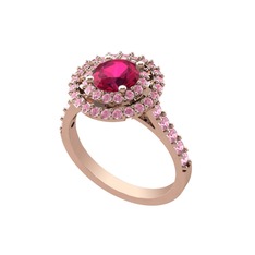 Rodolit garnet ve pembe kuvars 18 ayar rose altın yüzük