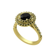 Siyah zirkon ve peridot 14 ayar altın yüzük