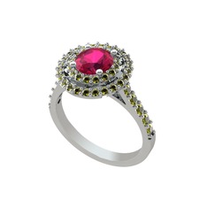 Lyra Yüzük - Rodolit garnet ve peridot 18 ayar beyaz altın yüzük #1bc2zdt