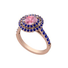 Pembe kuvars ve lab safir 8 ayar rose altın yüzük